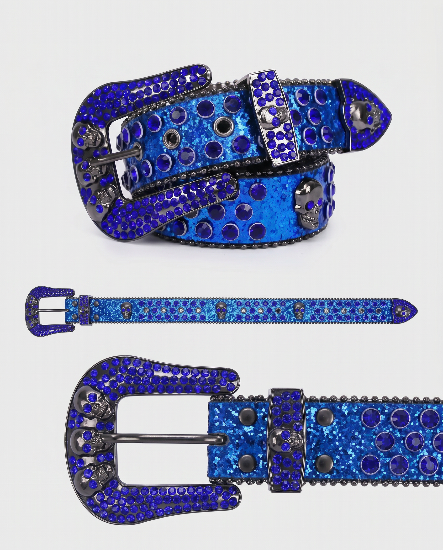 SKULL GEM BELT - DARK BLUE