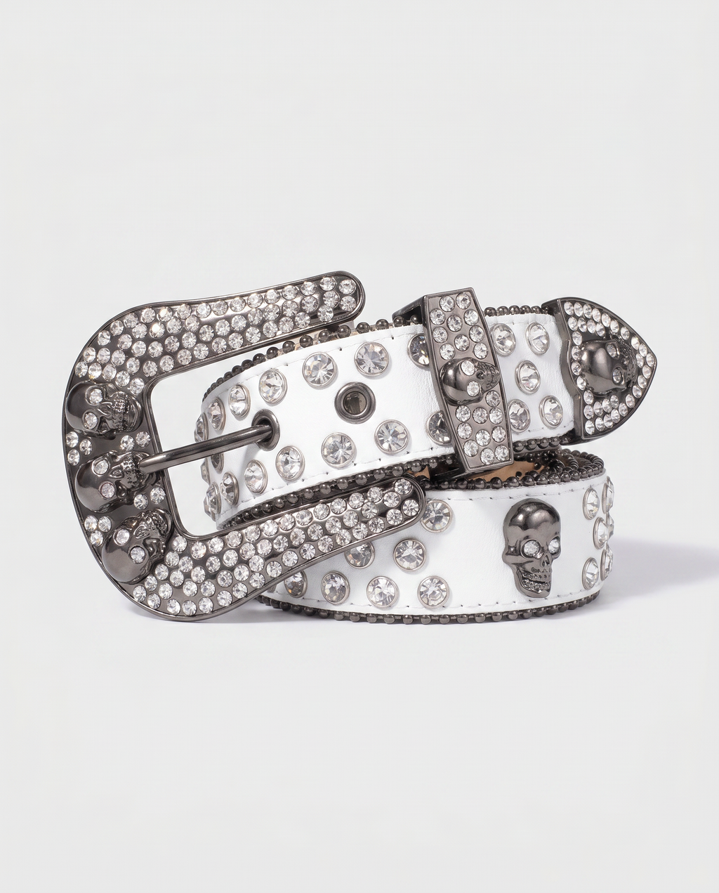 SKULL GEM BELT - WHITE