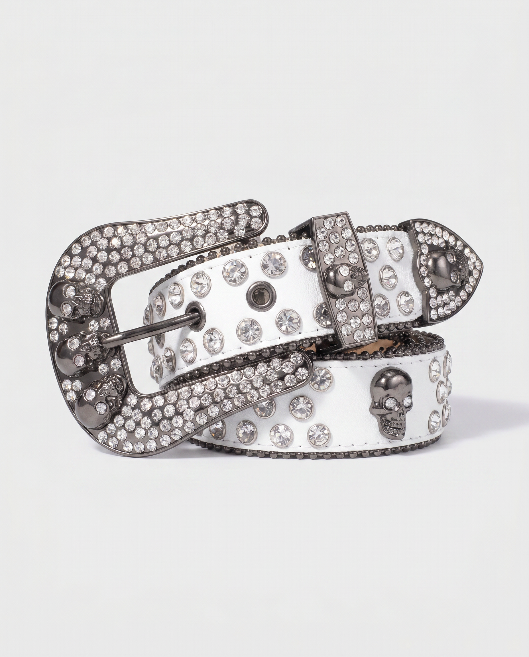 SKULL GEM BELT - WHITE