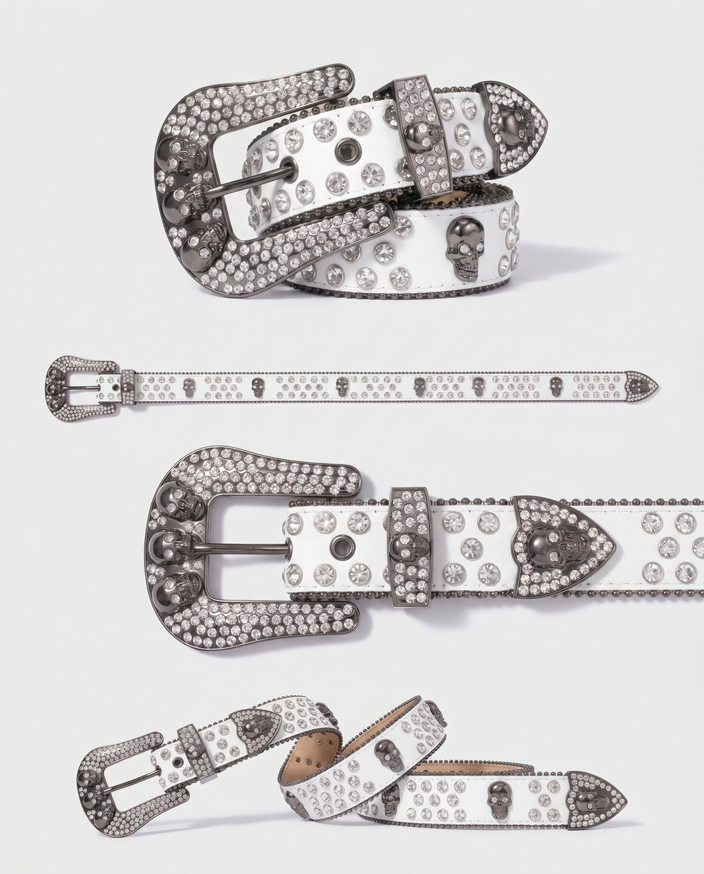 SKULL GEM BELT - WHITE