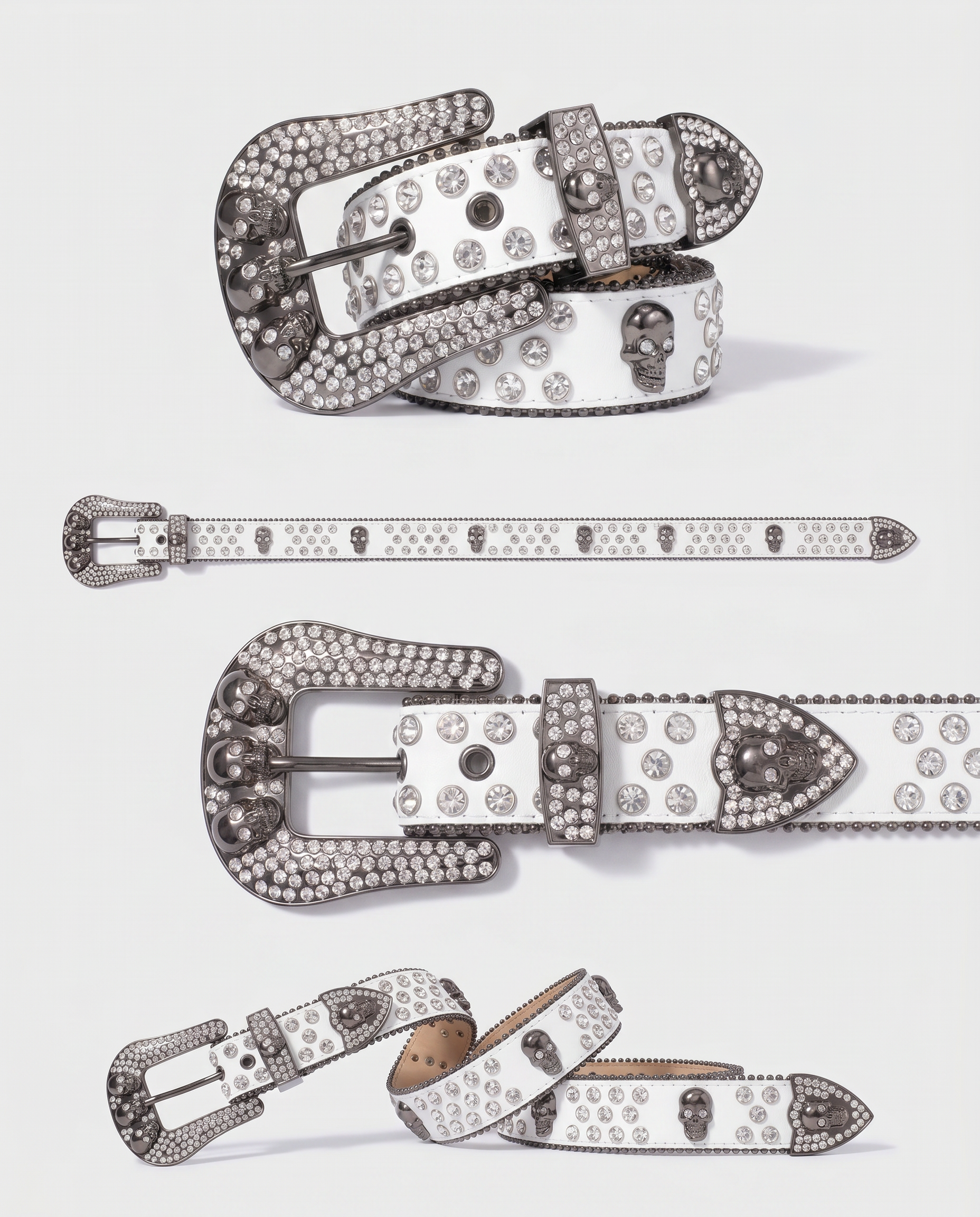 SKULL GEM BELT - WHITE