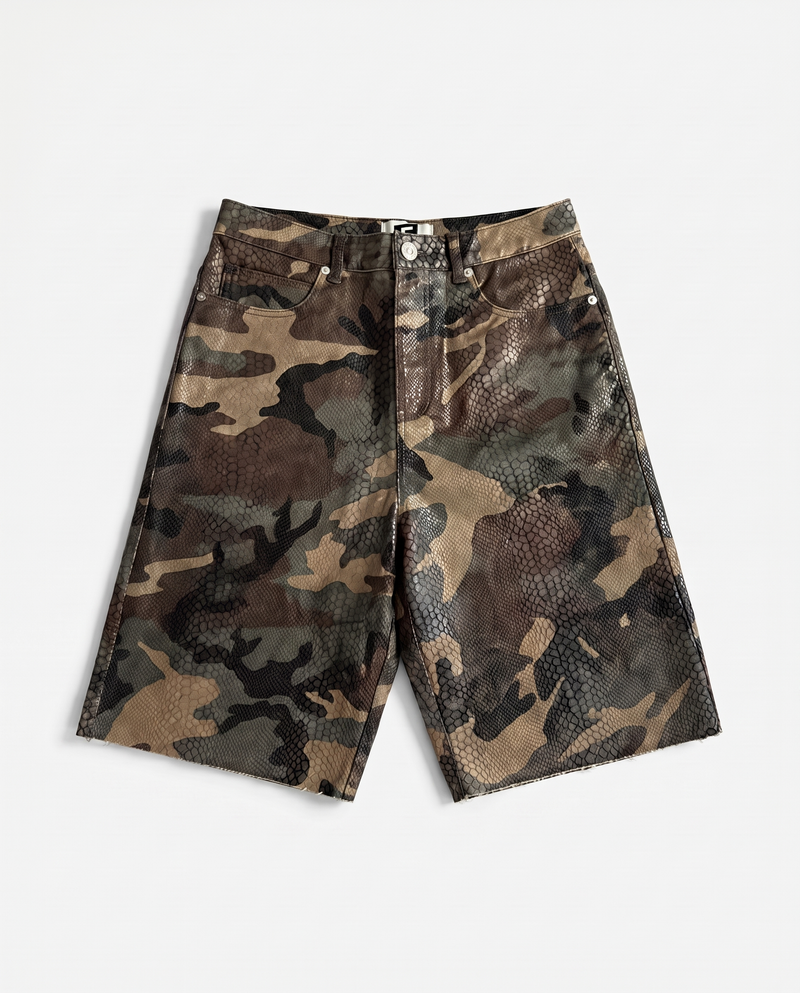 LEATHER CAMO SHORTS